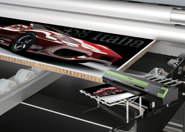 2011 Roland introduces its first flatbed printer, the VersaUV LEJ-640 hybrid flatbed,for printing on roll media or rigid substrates up to ½-inch thick and 64-inches wide.