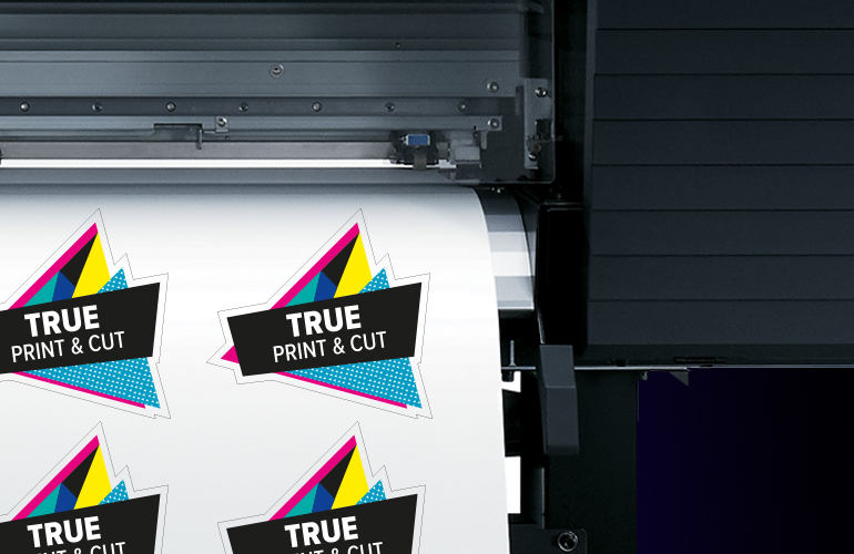 print and cut stickers on a TrueVIS VG wide format device