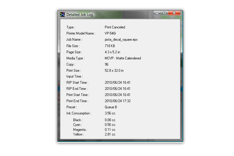 VersaWorks Dual job log feature