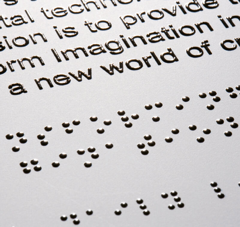 Close up of UV printed Braille text